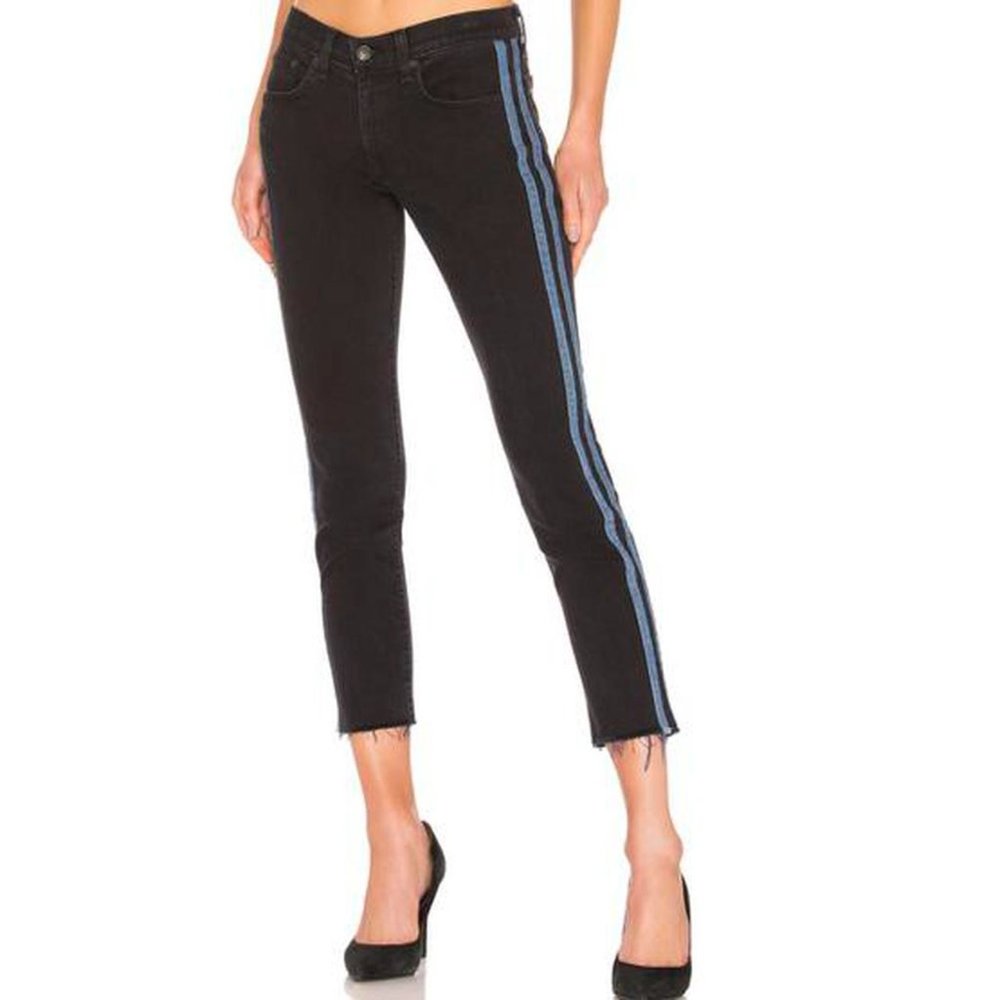 Rag & Bone Ankle Dre Mid-Rise Skinny Jeans w/ Side Stripes 25”